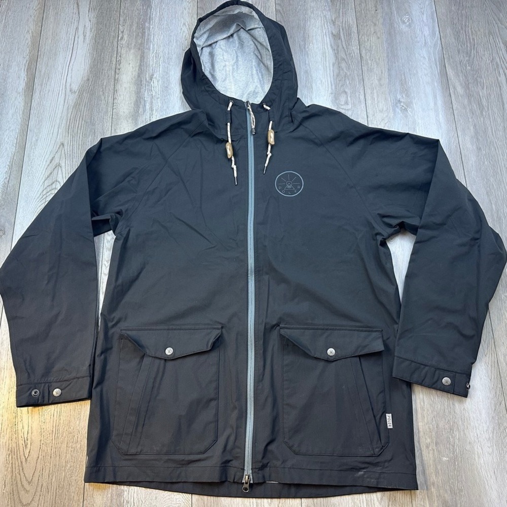 Poler 2.5L Vagabond Jacket Mens XL Gray Outdoor Hooded Full ZIp Waterproof Men